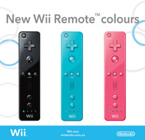 Black, Blue, and Pink Wii Remotes