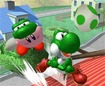 Yoshi and Kirby egg raiding Ness' hometown